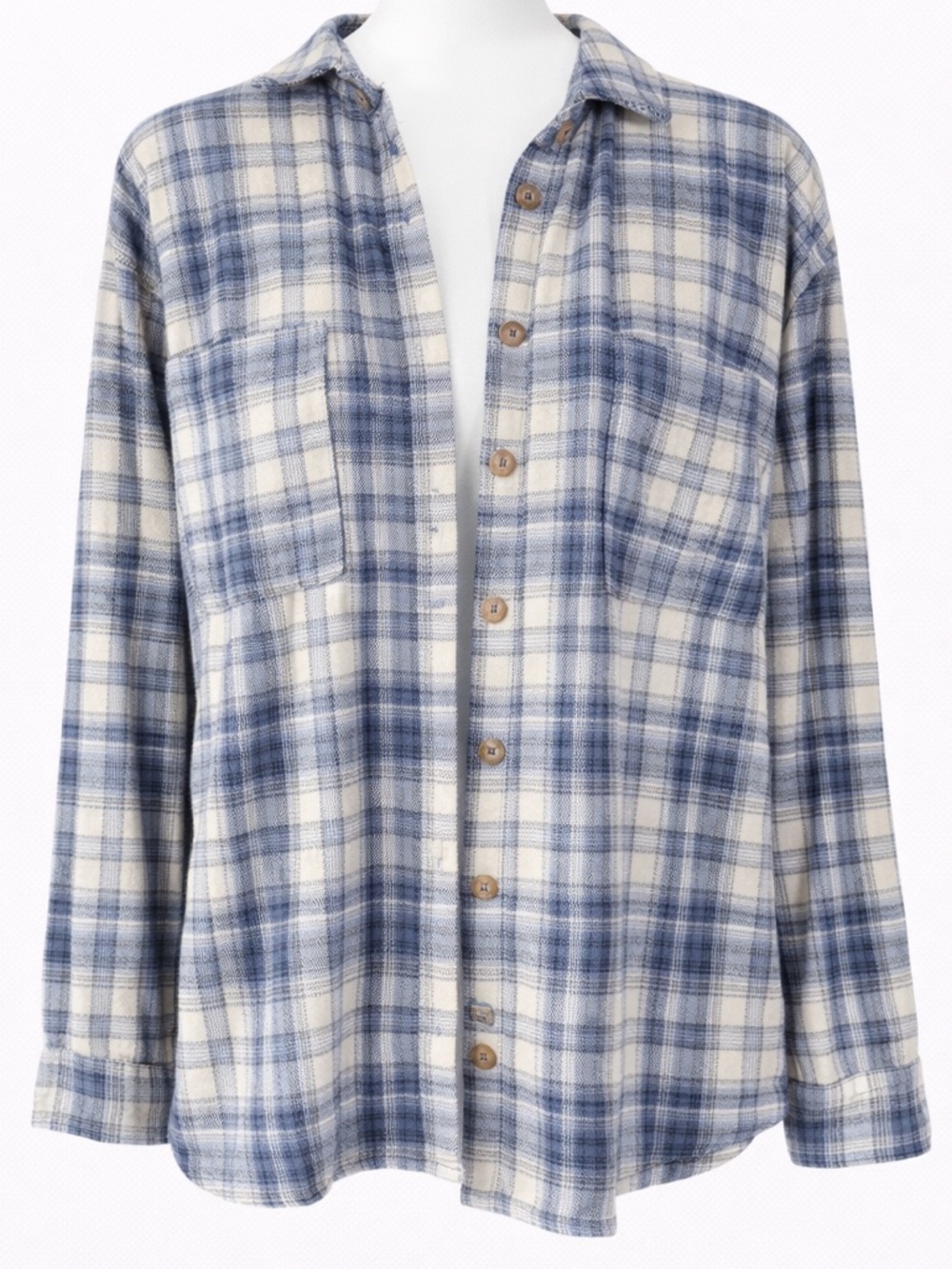 Pink Lily Navy and Cream flannel Plaid Shirt size small